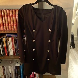 Military style black long sleeve dress